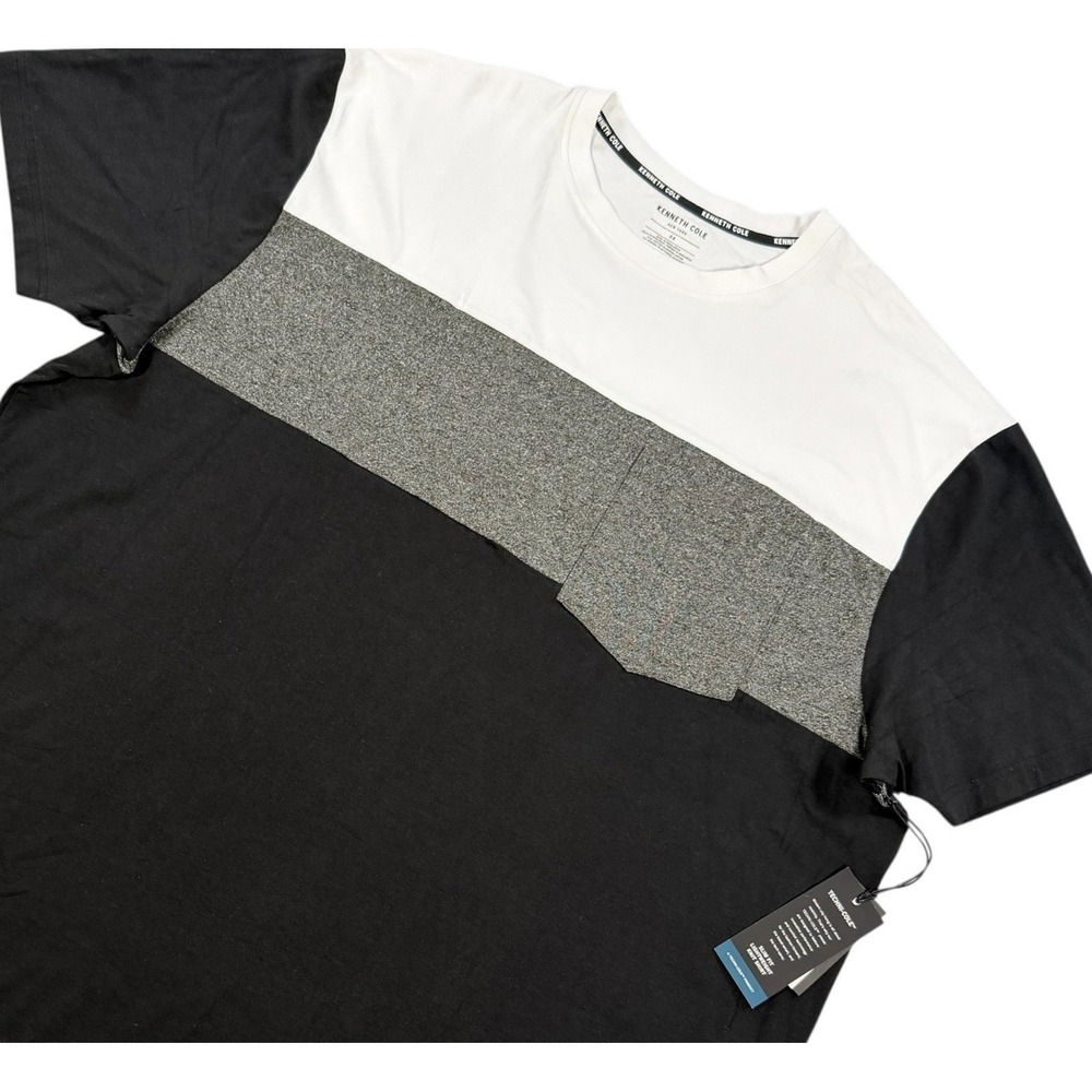 Kenneth Cole T Shirt Mens 3X Black White Gray Colorblock Pocket NWT Stretch Tee